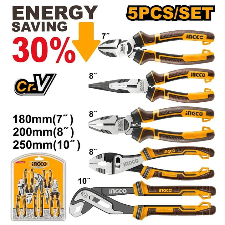 Set Alicates Industrial 5 Piezas 180-260mm/7-10
