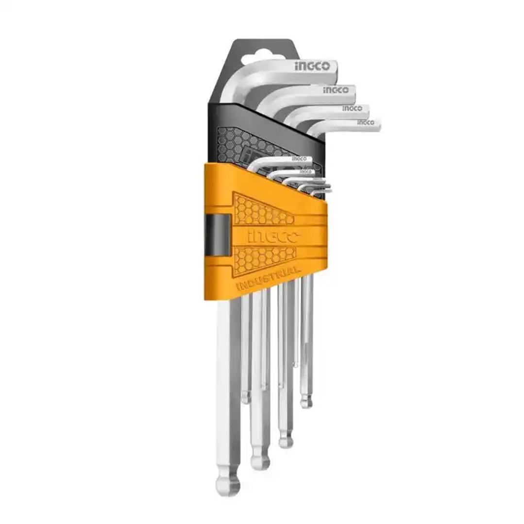 Set Llaves Allen Punta De Bola Industrial 9 Piezas 1.5-10mm Ingco  1