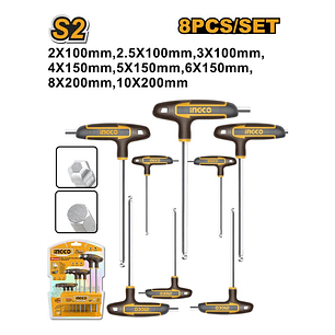 Juego Llave Allen Tipo T Punta Bola 8 Pzs 2-10mm Ingco