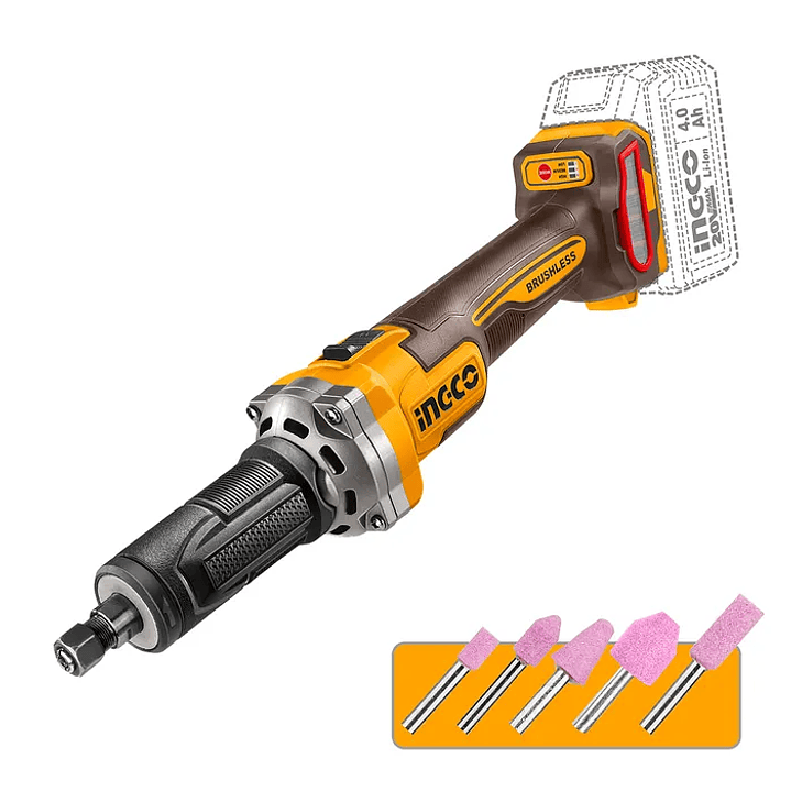 Esmeril Recto Bl Industrial Inalambrico 1/4 20v Ingco   1