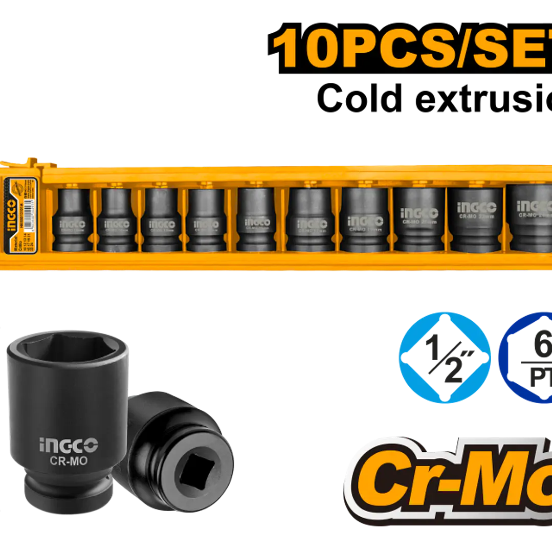 Set Dados 1/2 Llave De Impacto 10 Pcs Ingco  1