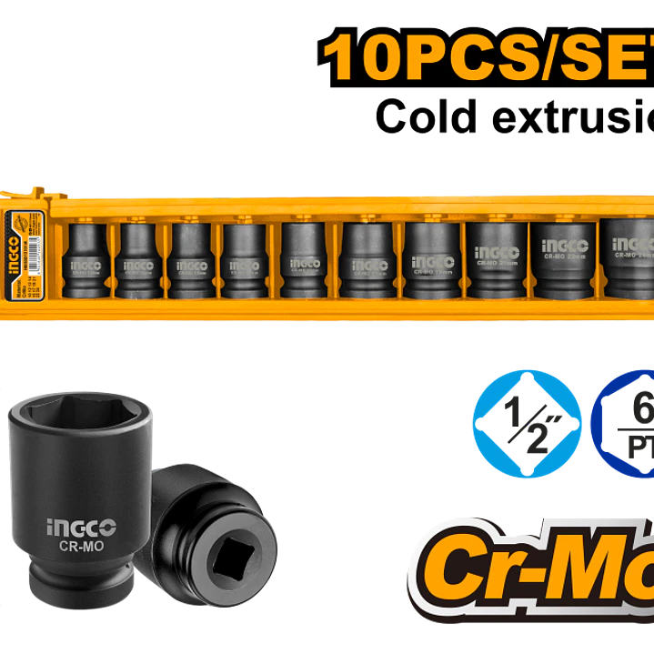 Set Dados 1/2 Llave De Impacto 10 Pcs Ingco  1