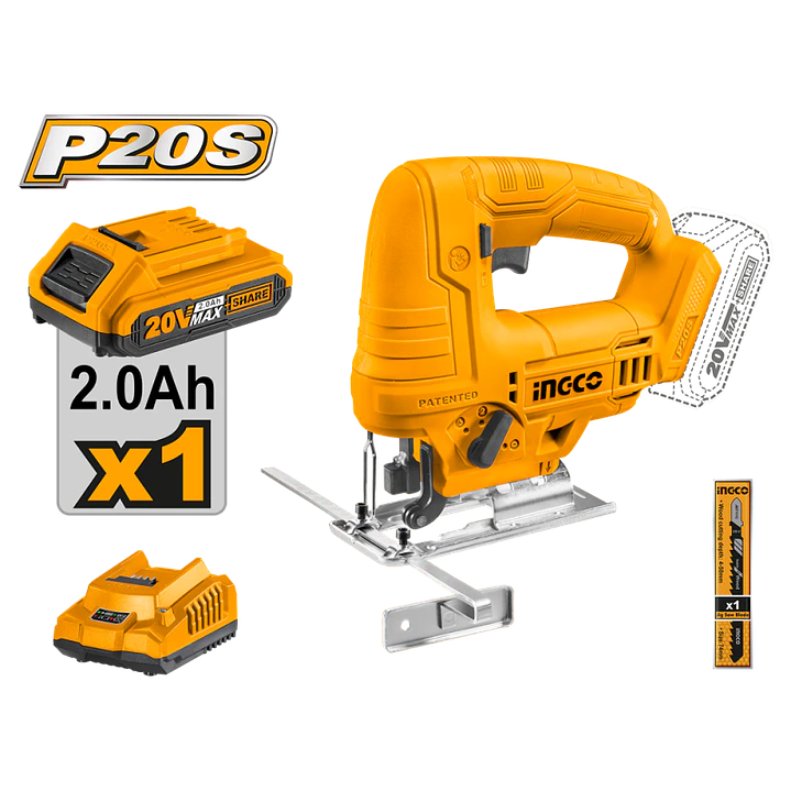 Sierra Caladora Inalambrica 20v + Bateria 2Ah + Cargador Ingco  1