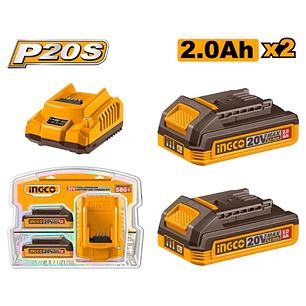 Set De 2 Baterias 2 Ah + Cargador Normal 20v Ingco