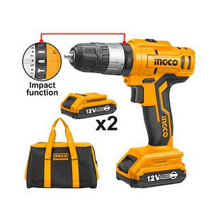 Taladro Percutor Inalambrico 12V C/Cargador Y Bateria Ingco 
