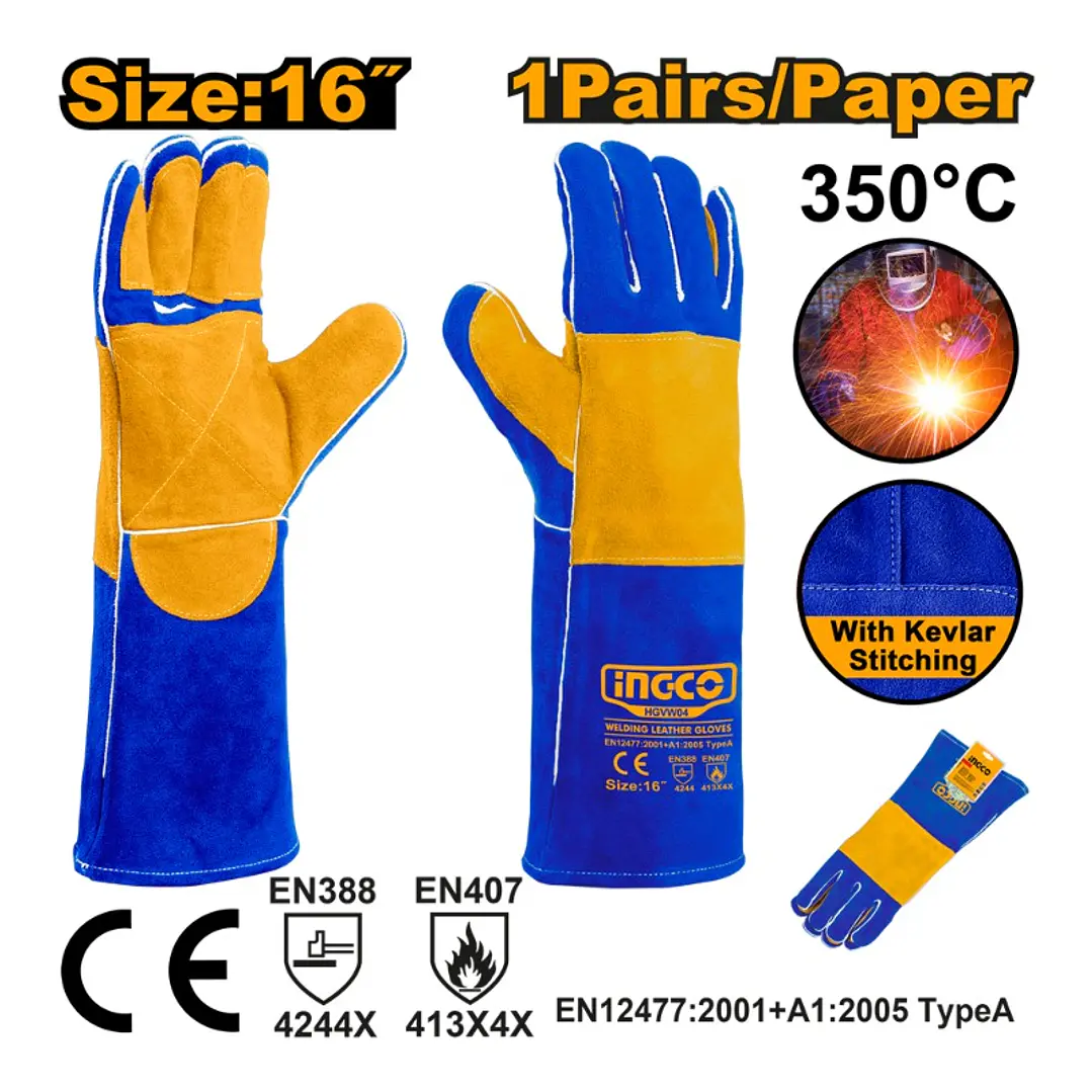 Guantes De Cuero Largo Soldador Temperatura Max 350° 16