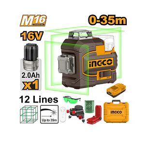 Nivel Laser Autonivelante 35mts 12 Lineas Verde + Bateria Ingco