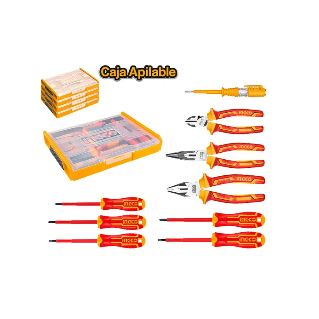 Set Herramientas Vde Industrial + Caja Organizadora 9 Pcs Ingco  1