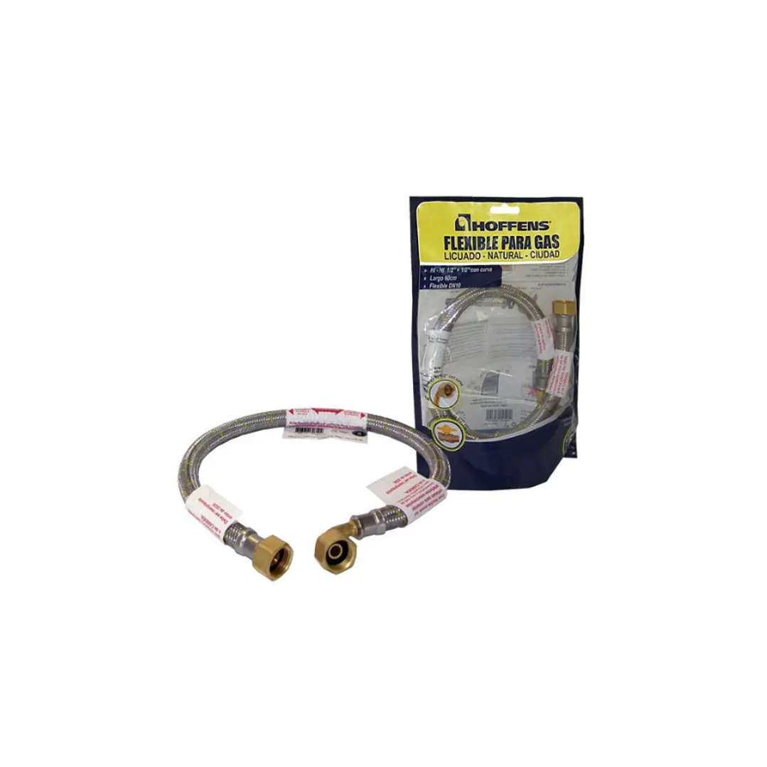 Flexible Para Gas Calefon 60 CM 1/2 Hi X 1/2 HI Con Curva DN10 HOFFENS 1