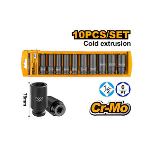 Set Dados Largos 1/2 Llave De Impacto 10 Pcs Ingco 