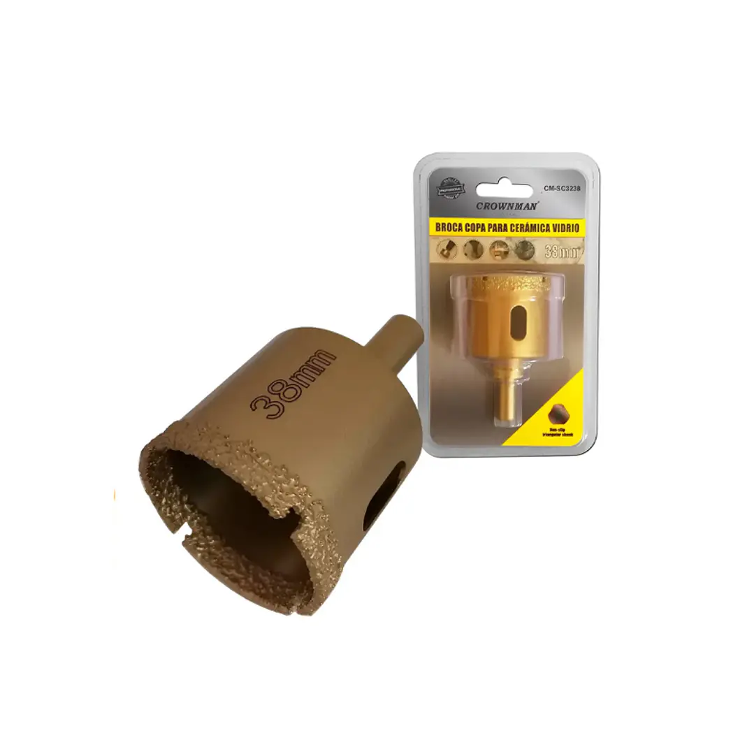 Broca Copa Para Ceramica Vidrio 38mm Crownman 1