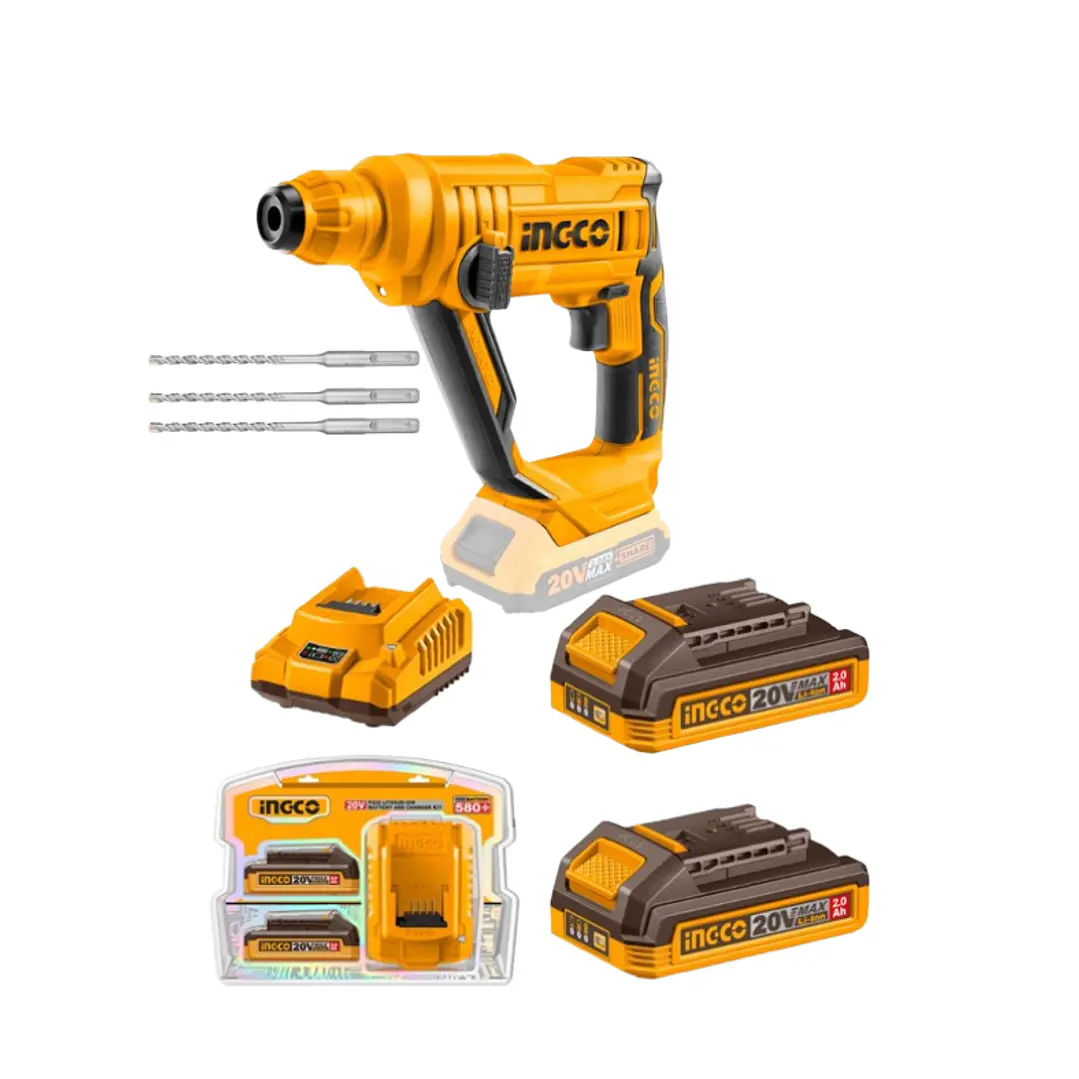 Rotomartillo Inalámbrica Industrial Bl 20v/1.5j  + 2 Bat 2AH + Cargador Ingco  1