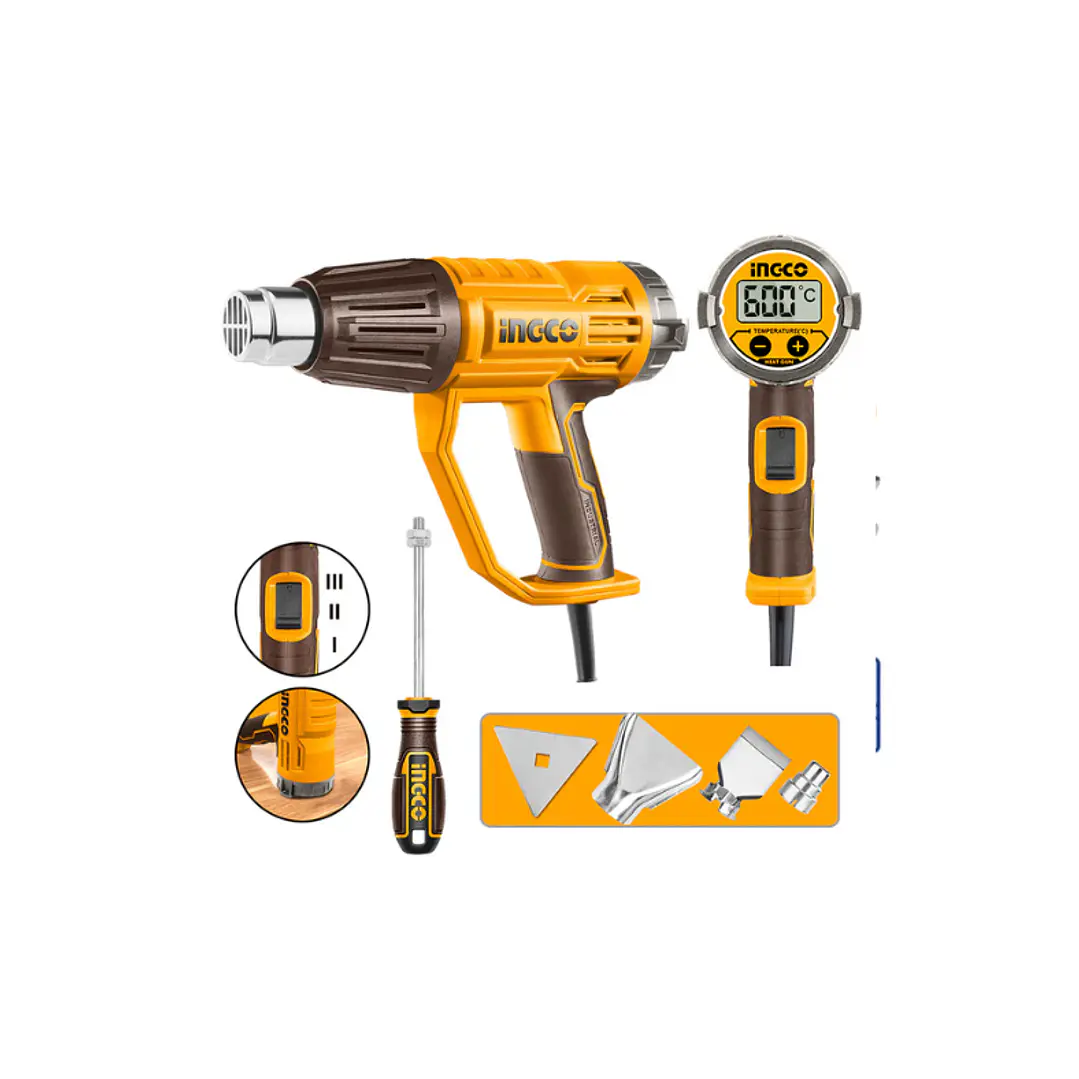 Pistola De Calor Industrial Digital 50/600°C + Accesorios 2000W Ingco 1