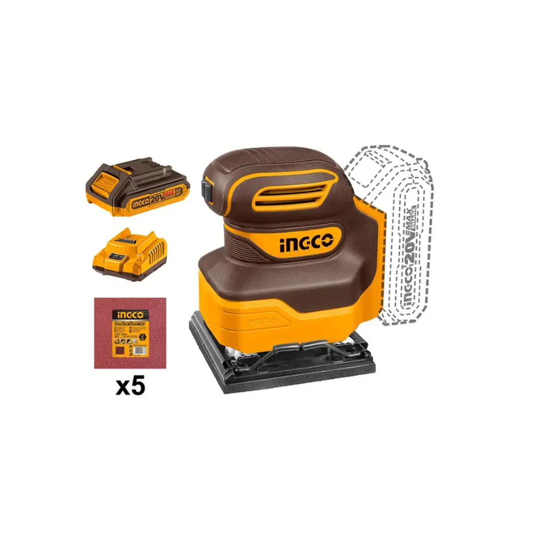 Lijadora Industrial + Bateria 2AH Y Cargador 20V 110X100MM Ingco  1