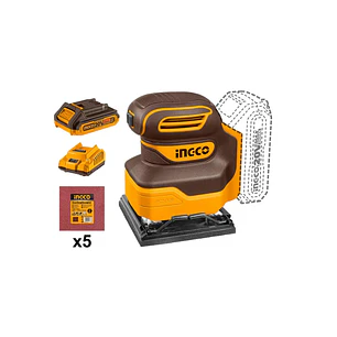 Lijadora Industrial + Bateria 2AH Y Cargador 20V 110X100MM Ingco 