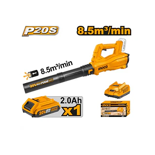 Soplador 1 Bateria 2,0AH Y Cargador Normal 20V 8,5M³/MIN Ingco 