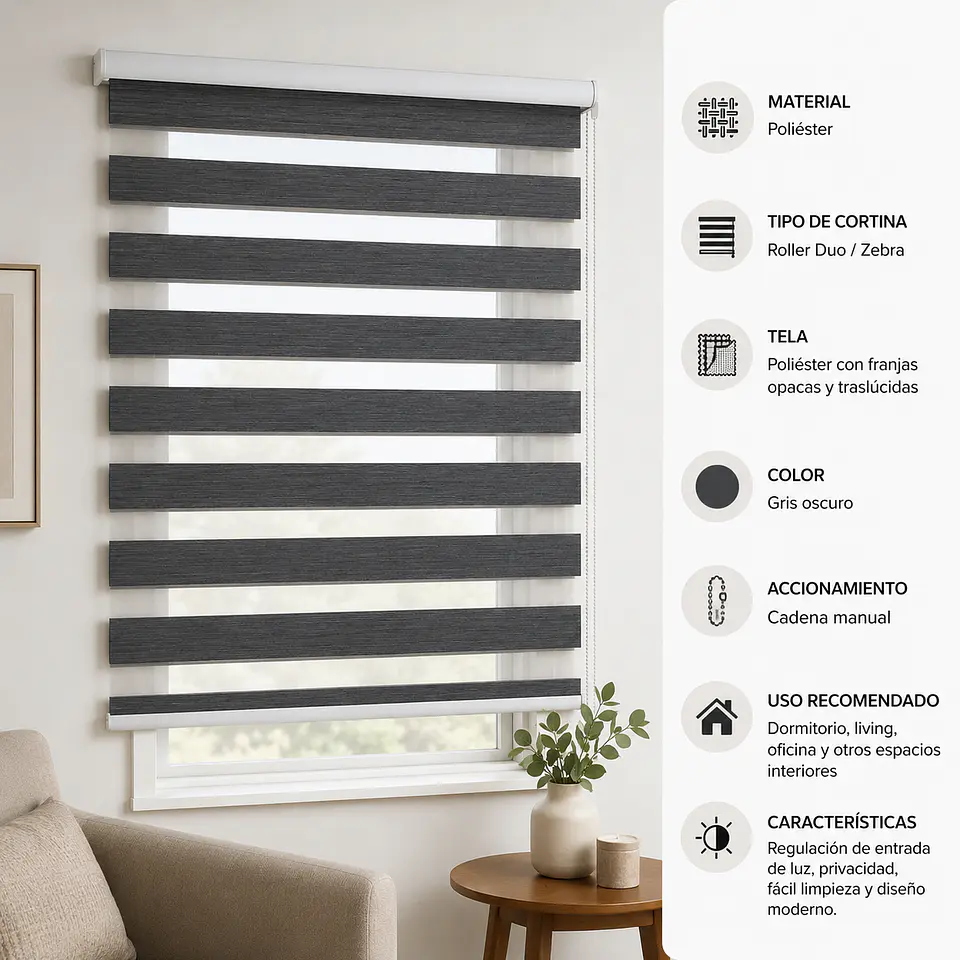 Cortina Duo Gris Oscuro Alto 240 cm 3