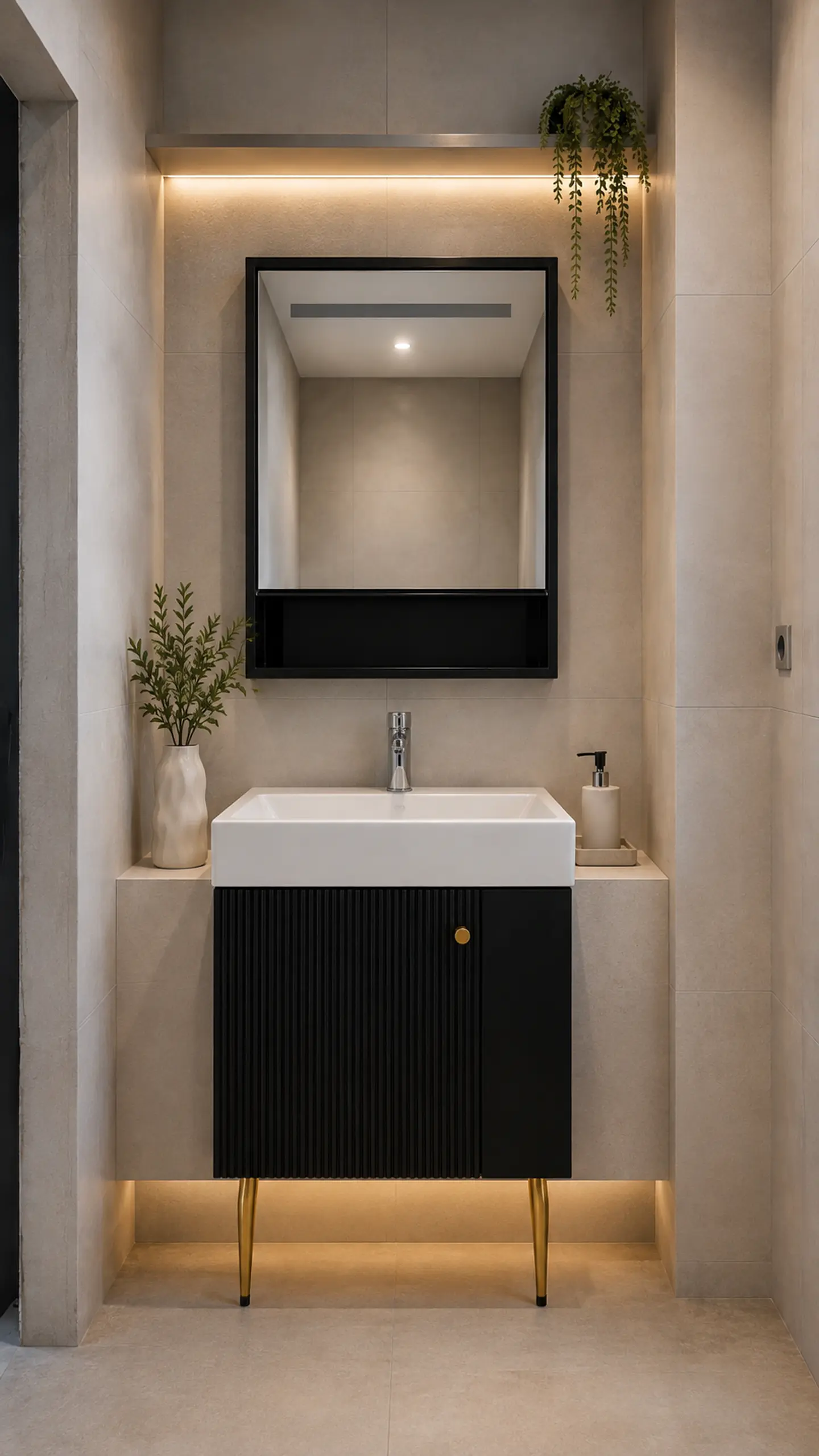 Vanitorio Negro 50 cm Con Botiquin y Espejo LED 1