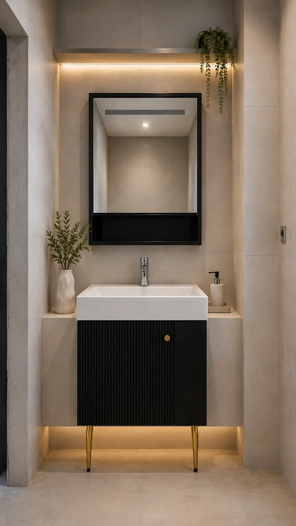 Vanitorio Negro 50 cm Con Botiquin y Espejo LED 1