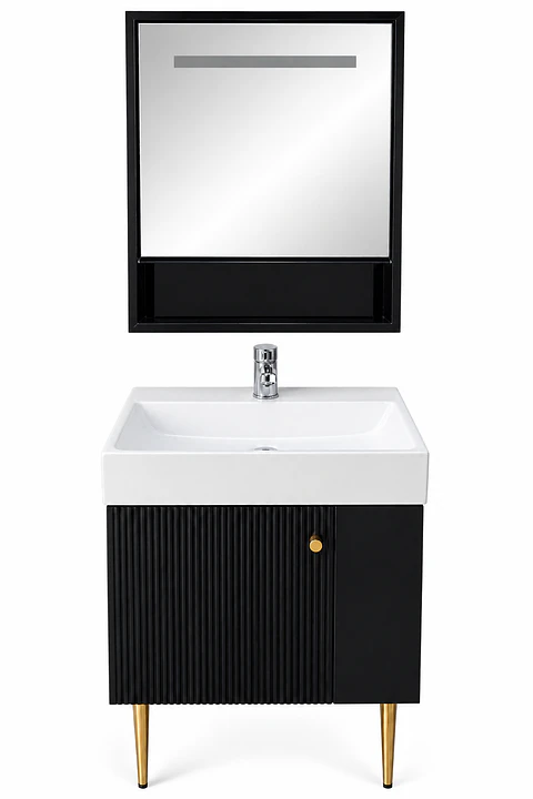 Vanitorio Negro 50 cm Con Botiquin y Espejo LED
