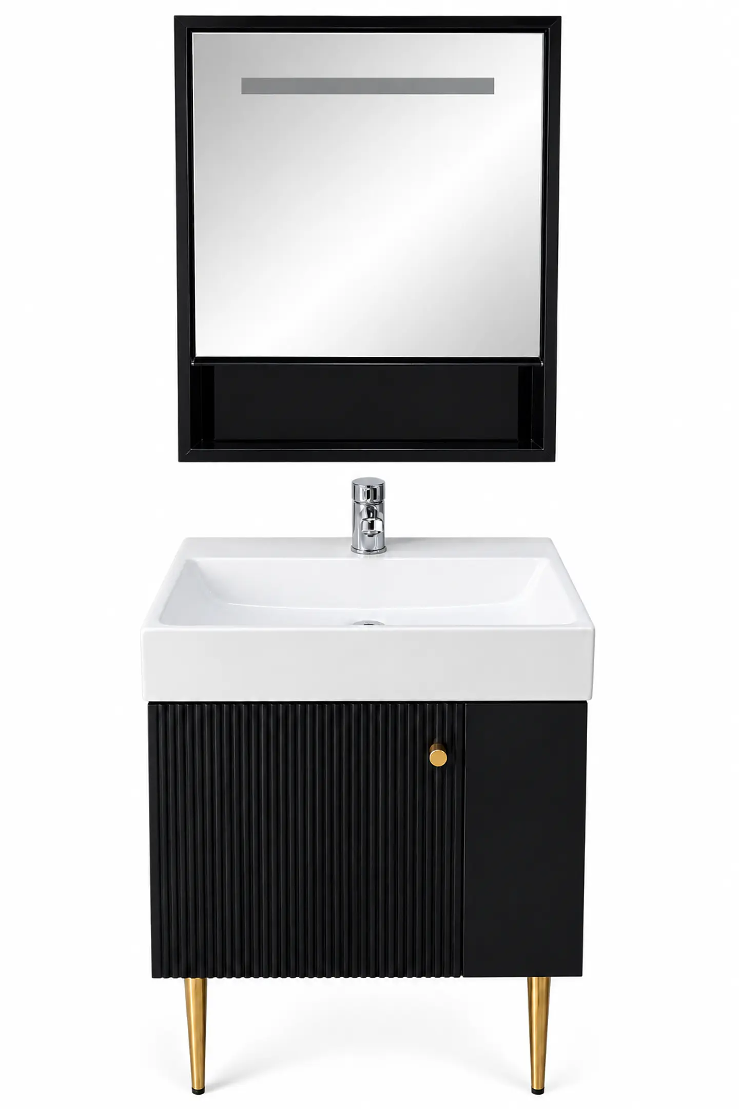 Vanitorio Negro 50 cm Con Botiquin y Espejo LED 2