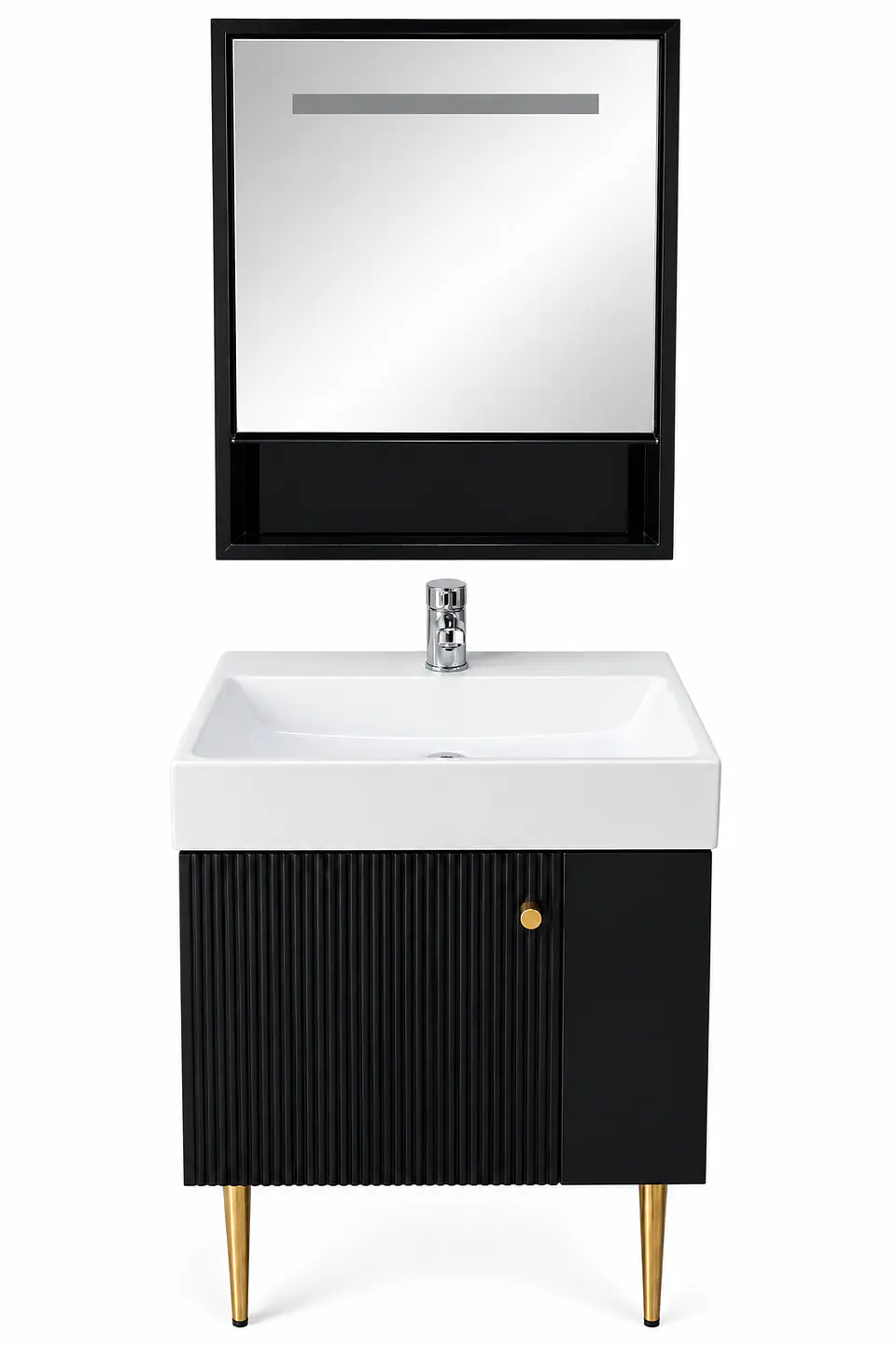 Vanitorio Negro 50 cm Con Botiquin y Espejo LED 2