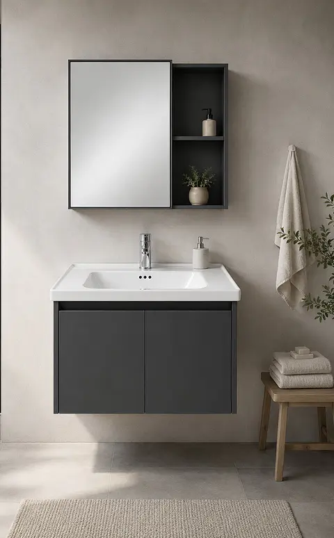 MUEBLE VANITORIO CON ESPEJO 60CM GRIS OSCURO ALM601 