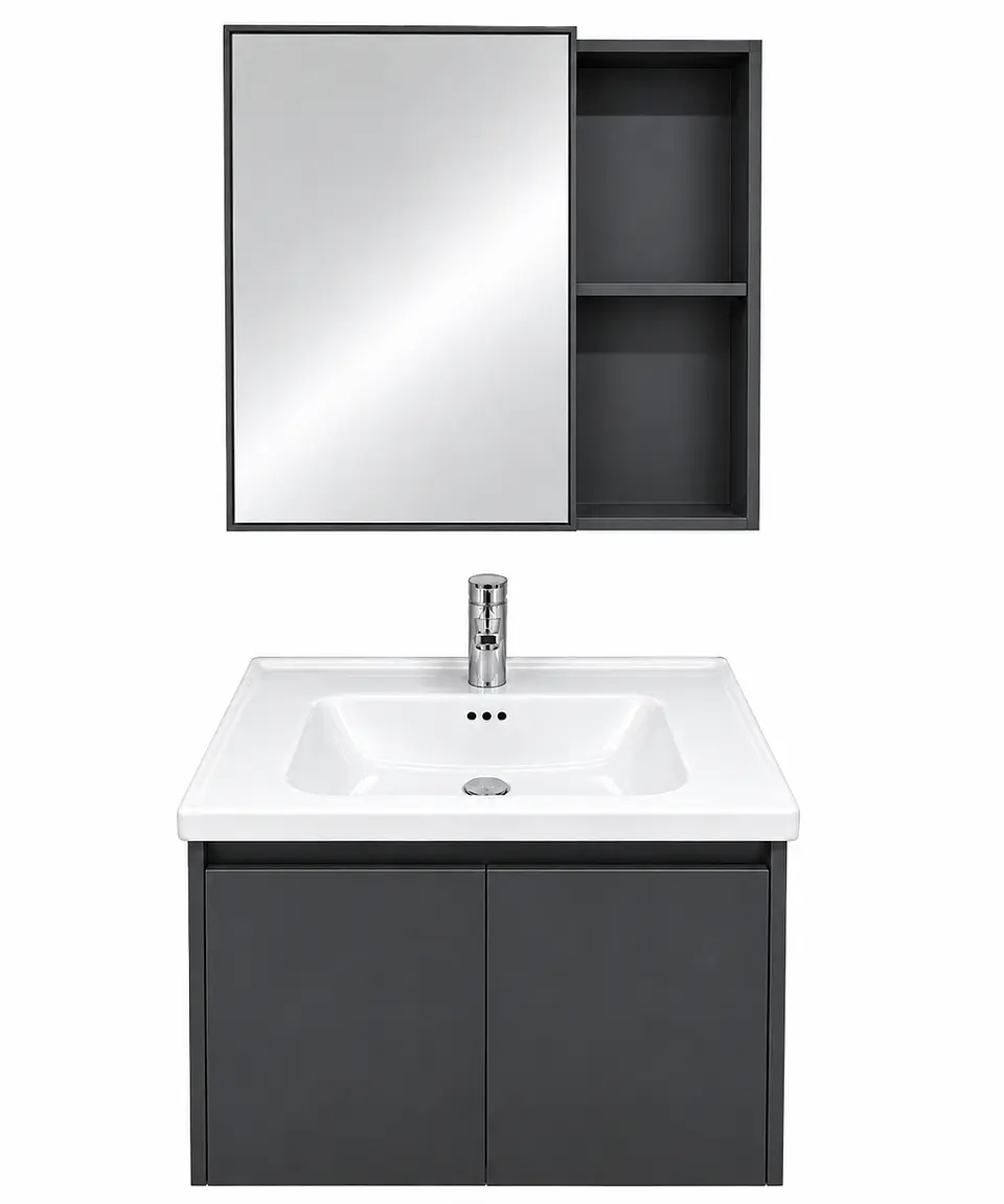MUEBLE VANITORIO CON ESPEJO 60CM GRIS OSCURO ALM601  2