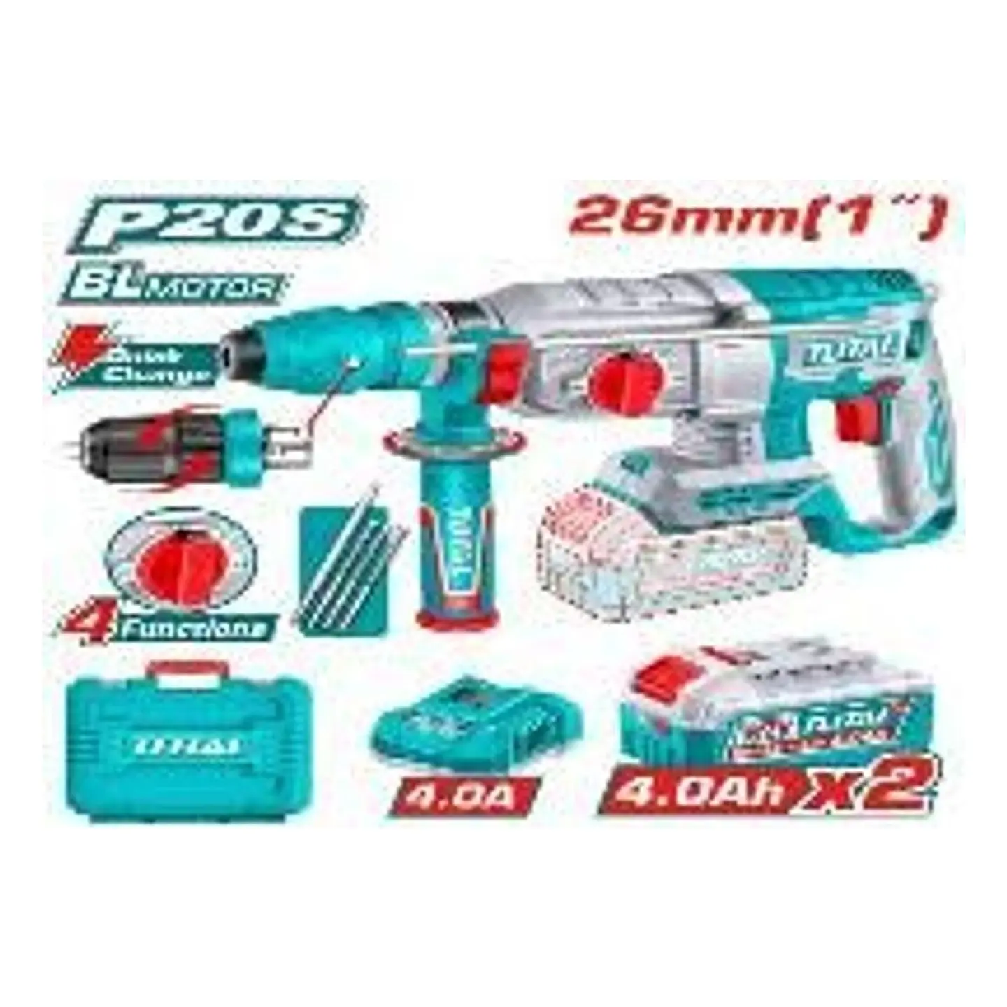 ROTOMARTILLO INALAMBRICO 20V 2.5J 26MM SDS PLUS TOTAL 1