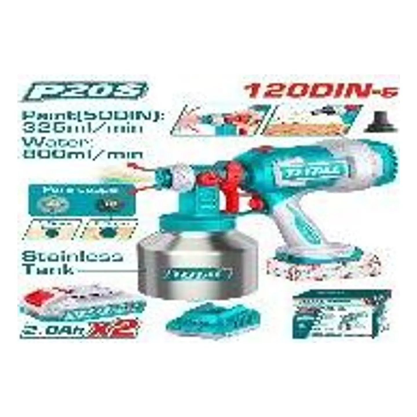 PISTOLA PINTAR INALAMBRICO 20V 800ML 120DIN-s TOTAL 1