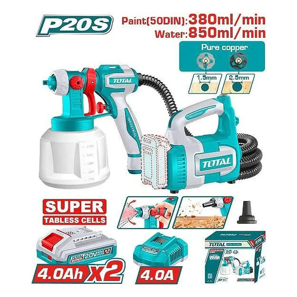 PISTOLA PINTAR INALAMBRICO 20V 1000ML CON BAT + CARG TOTAL 1