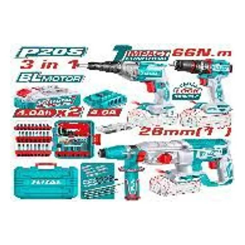KIT TALADRO + ROTOMARTILLO + AROTNILLADOR INALAMB POR 3PCS T 1