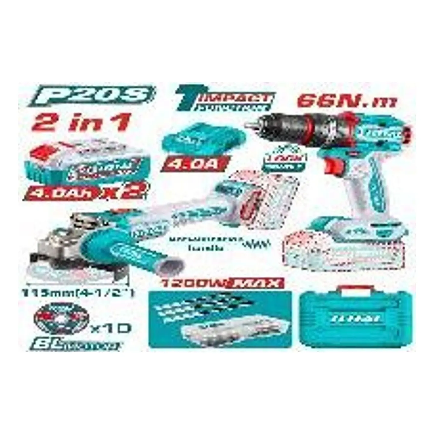 KIT TALADRO 66NM + ESMERIL INALAMBRICO 20V TOTAL 1