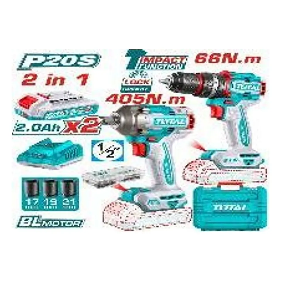 KIT TALADRO IMPACTO + LLAVE DE IMPACTO 20V TOTAL 1