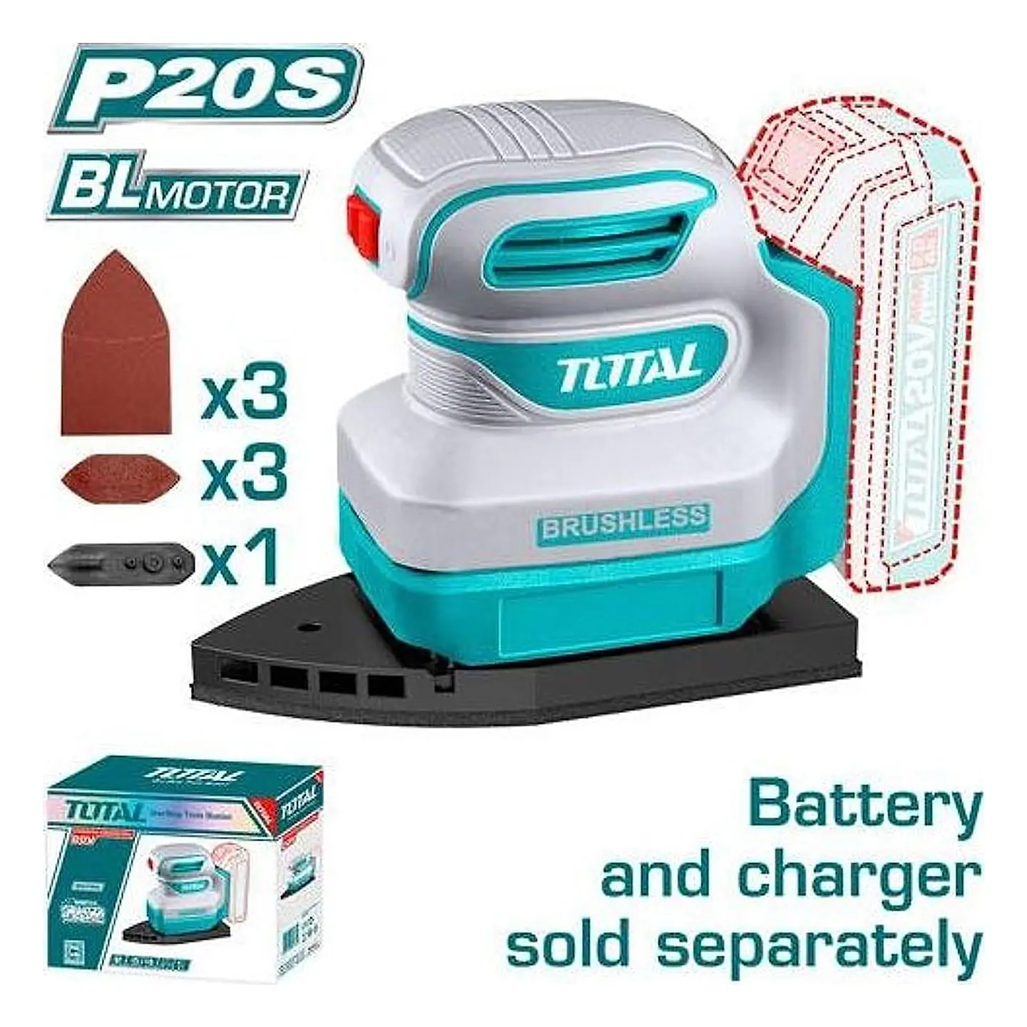 LIJADORA ORBITAL DE PALMA 20V INALAMBRICO TOTAL 1