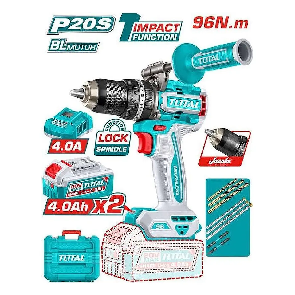 TALADRO INAL DE IMPACTO 13MM 20V 96NM + BAT Y CARG TOTAL 1