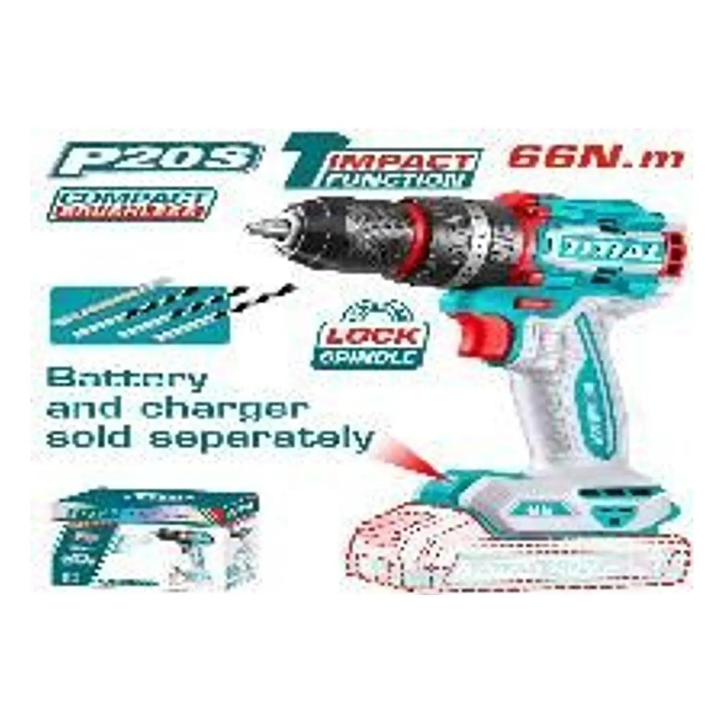 TALADRO INALAMBRICO LITIO-ION 10MM 20V 66NM  SIN BATERIA SIN 1