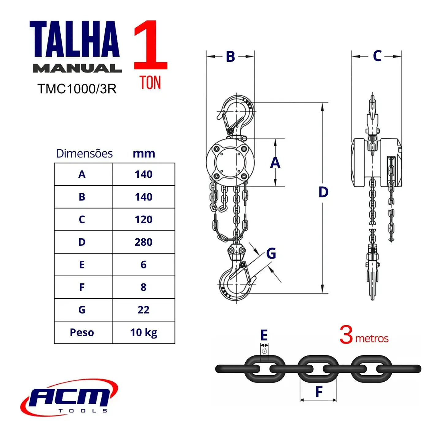 TECLE MANUAL 1 TON ROJO NEVA 4