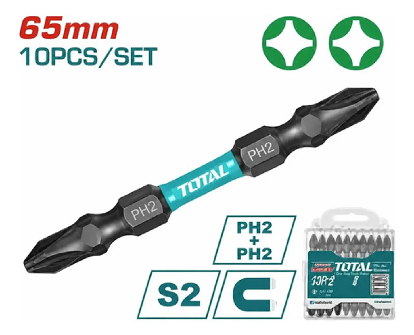 JGO PUNTAS MAGNET IMPACT 10PCS 65MM PH2+PH2 1