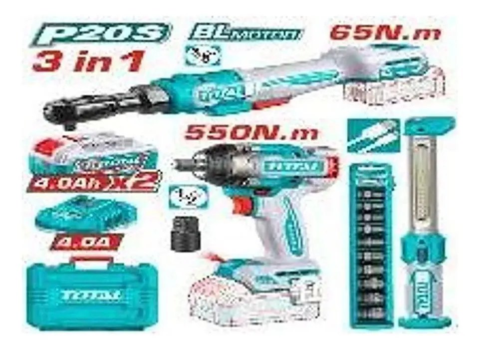 KIT LLAVE IMPACTO + CHICHARRA + LAMPARA 20V TOTAL 1
