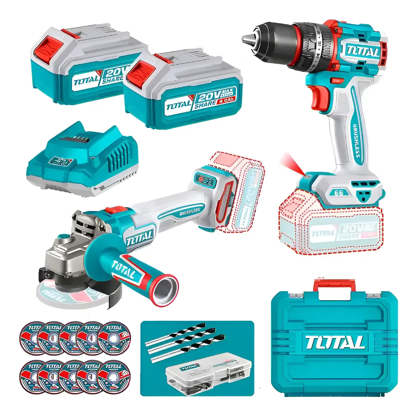 KIT TALADRO 66NM + ESMERIL INALAMBRICO 20V TOTAL 1
