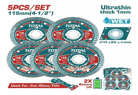 JGO DISCO DIAMANTADO POR 5PCS 115MM PARA ESMERIL INALAMBRICO