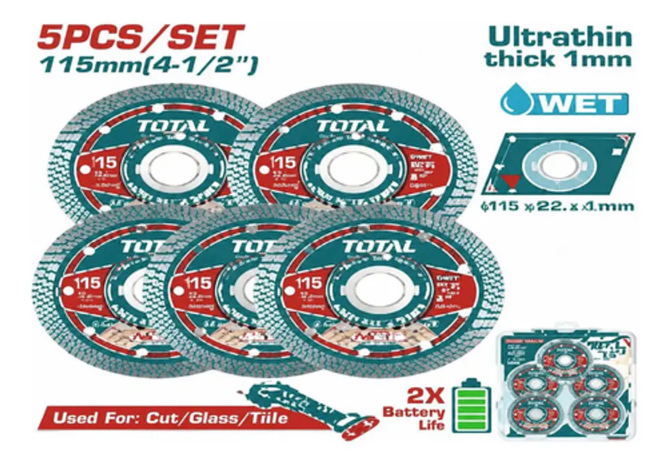JGO DISCO DIAMANTADO POR 5PCS 115MM PARA ESMERIL INALAMBRICO 1