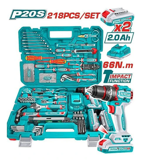 KIT TALADRO INALAMB IMPACTO CON 218PCS HERRAMIENTAS TOTAL