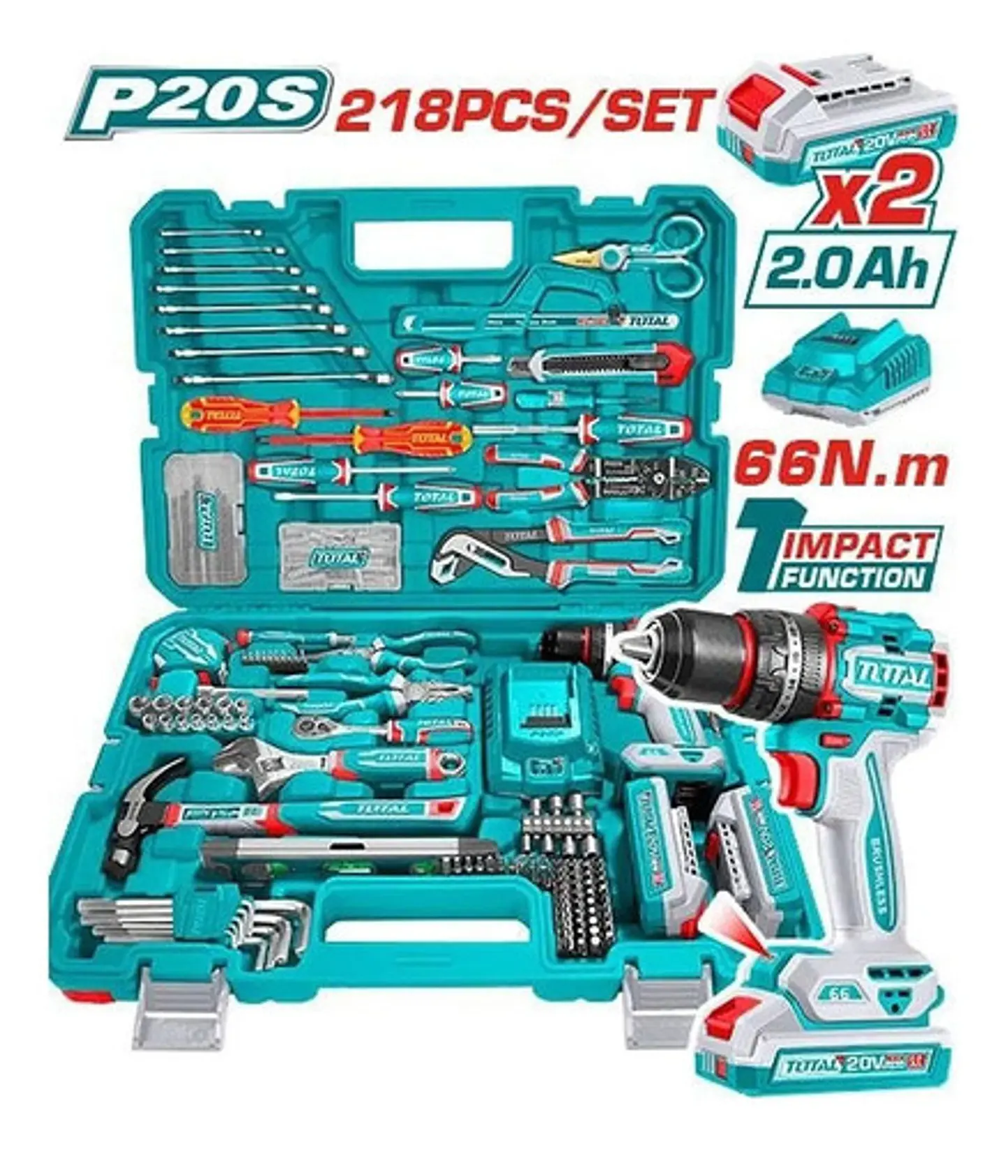 KIT TALADRO INALAMB IMPACTO CON 218PCS HERRAMIENTAS TOTAL 1