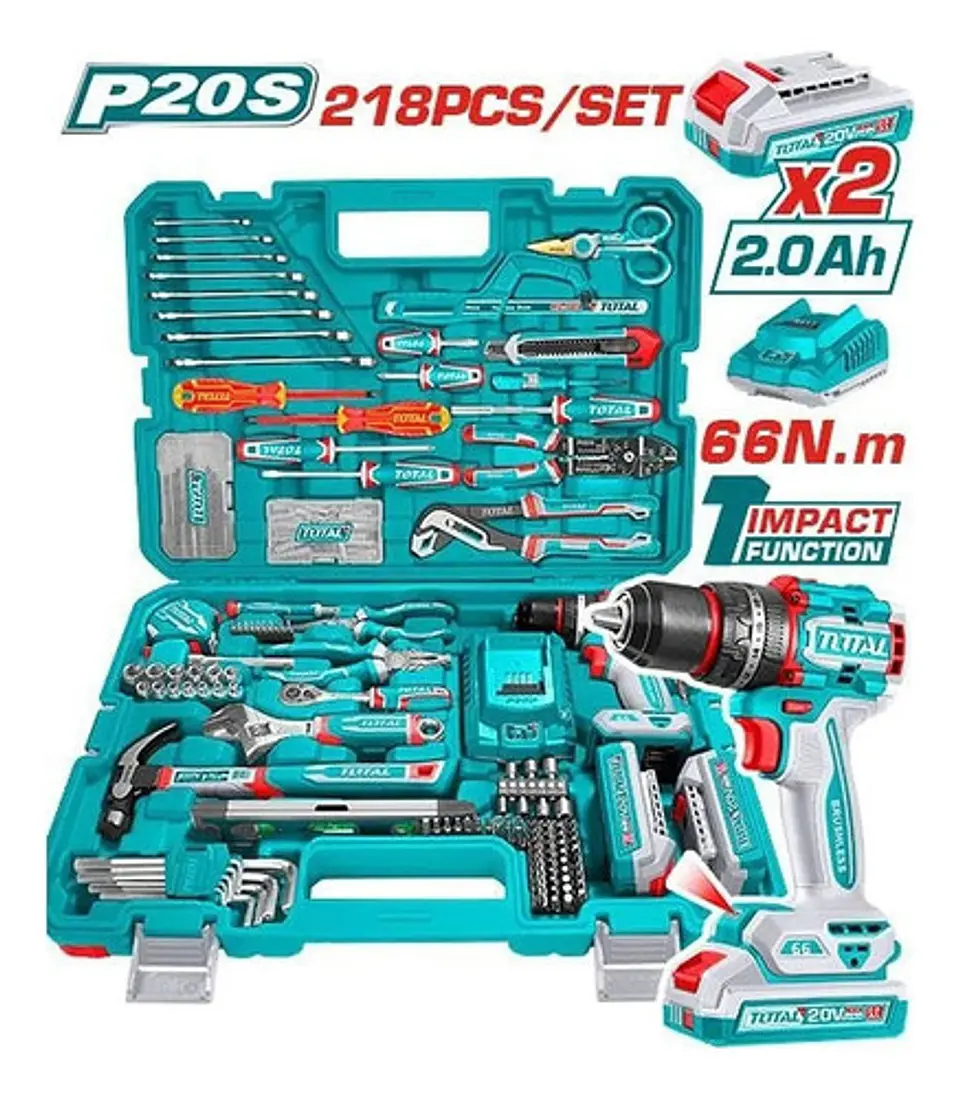 KIT TALADRO INALAMB IMPACTO CON 218PCS HERRAMIENTAS TOTAL 1