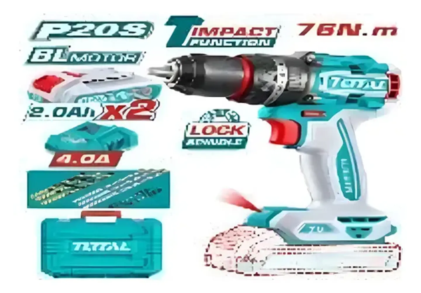 TALADRO INALAMBRICO DE IMPACTO 13MM 76NM  20V TOTAL 1