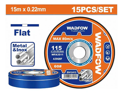 JUEGO 15 DISCOS CORTE ABRASIVO 4-1/2"(115MMX1,0MM) WADFOW