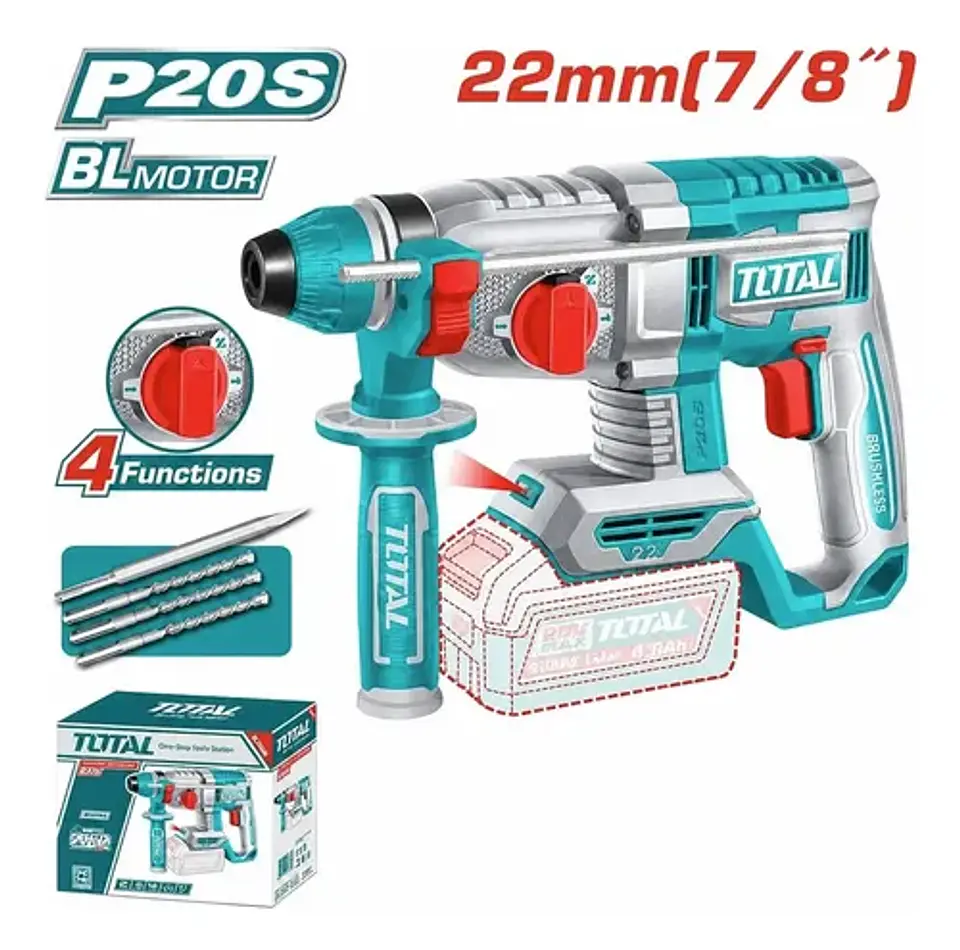 ROTOMARTILLO INALAMBRICO 20V 22MM 2.0J SDS PLUS TOTAL 1
