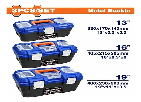 JUEGO DE 3 CAJAS PLASTICAS HEBILLA METALICA WADFOW